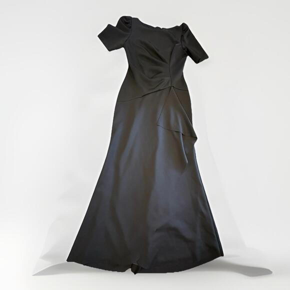 Xscape Black Ruched Scuba Ruffle Gown Gorgeous Dress Size 14 $218 Elegant(A6) - Picture 1 of 3